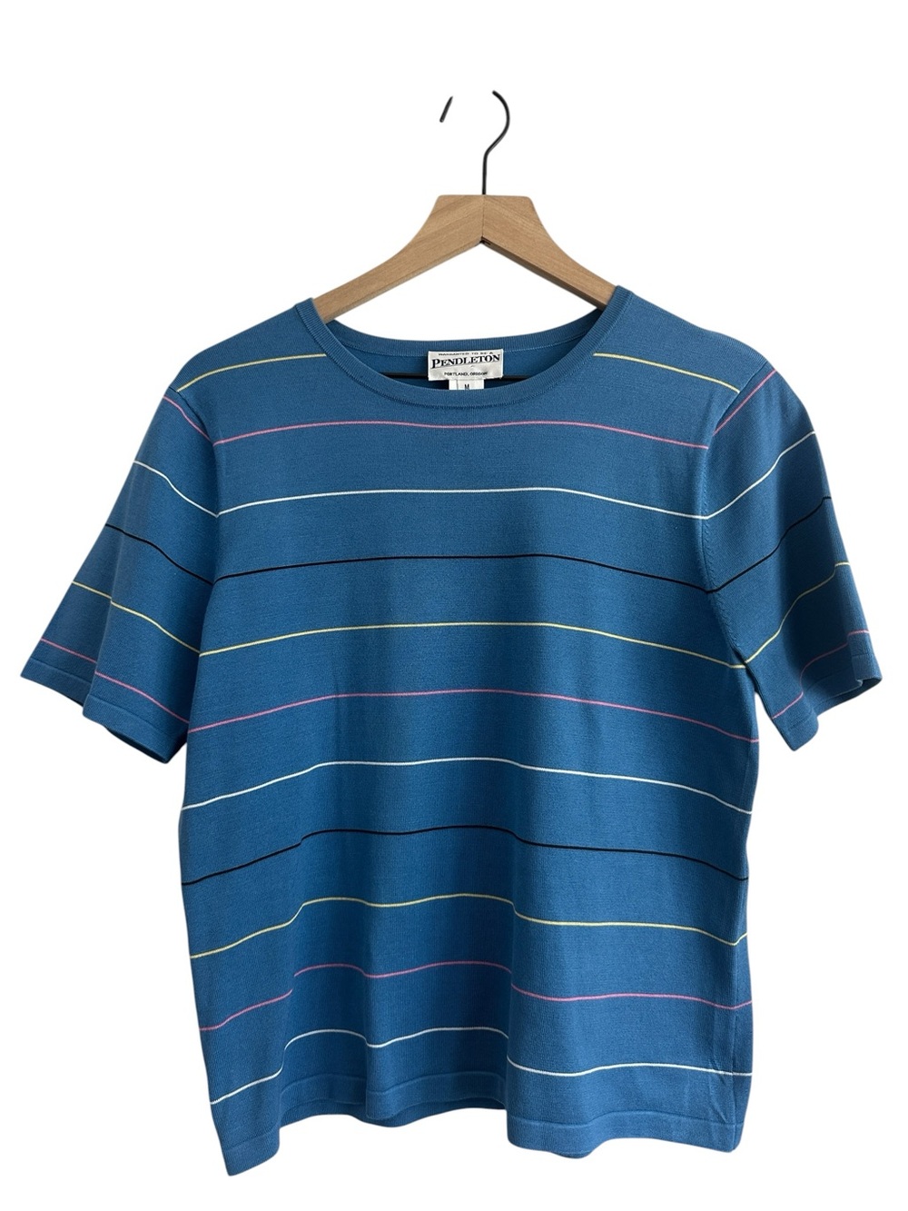 Pendleton Women Top Medium Blue Silk Blend Short Sleeve Business Casual Preppy